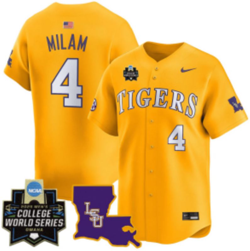 Men 2025 LSU Tigers #4 Milam Yellow Nike Joint Name Nike NCAA Jersey style 2